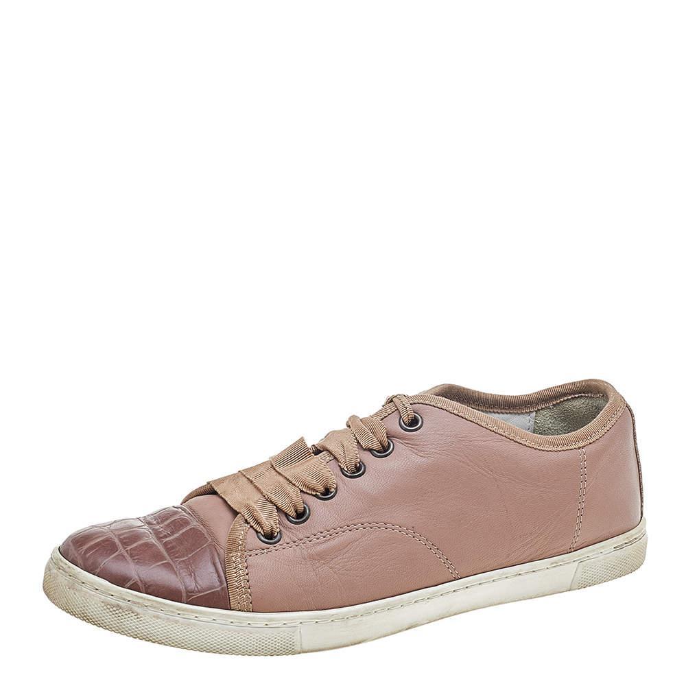 商品[二手商品] Lanvin|Lanvin Pink Croc Embossed and Leather Low Top Sneakers Size 37,价格¥992,第1张图片