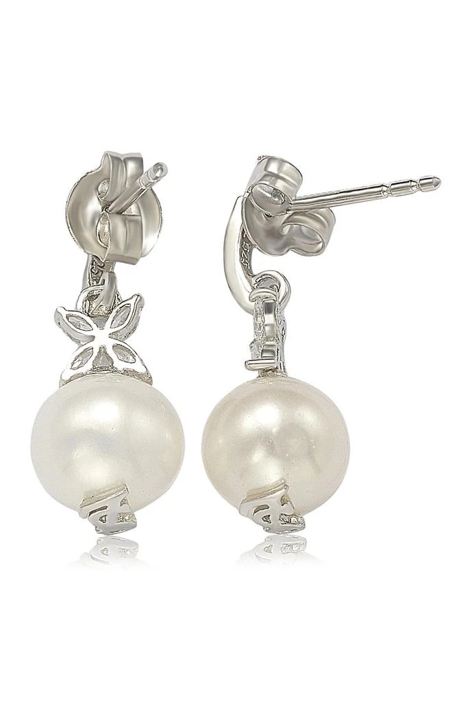商品Suzy Levian|Sterling Silver 8mm Cultured Freshwater Pearl Created Sapphire Floral Earrings,价格¥1231,第2张图片详细描述