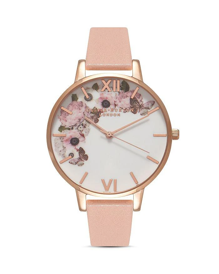 商品Olivia Burton|Signature Florals Dusty Pink Leather Strap Watch & 3D Butterfly Stud Earrings Gift Set, 38mm,价格¥936,第1张图片