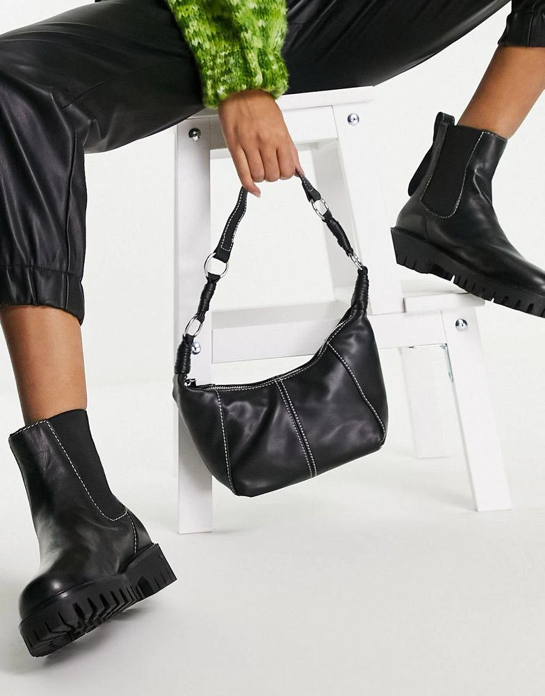 商品ASOS|ASOS DESIGN shoulder bag with hardware strap in black with top stitch,价格¥95,第2张图片详细描述