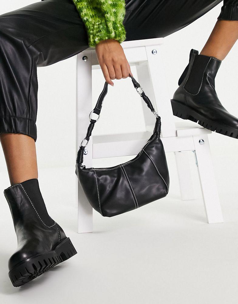 商品ASOS|ASOS DESIGN shoulder bag with hardware strap in black with top stitch,价格¥119,第4张图片详细描述