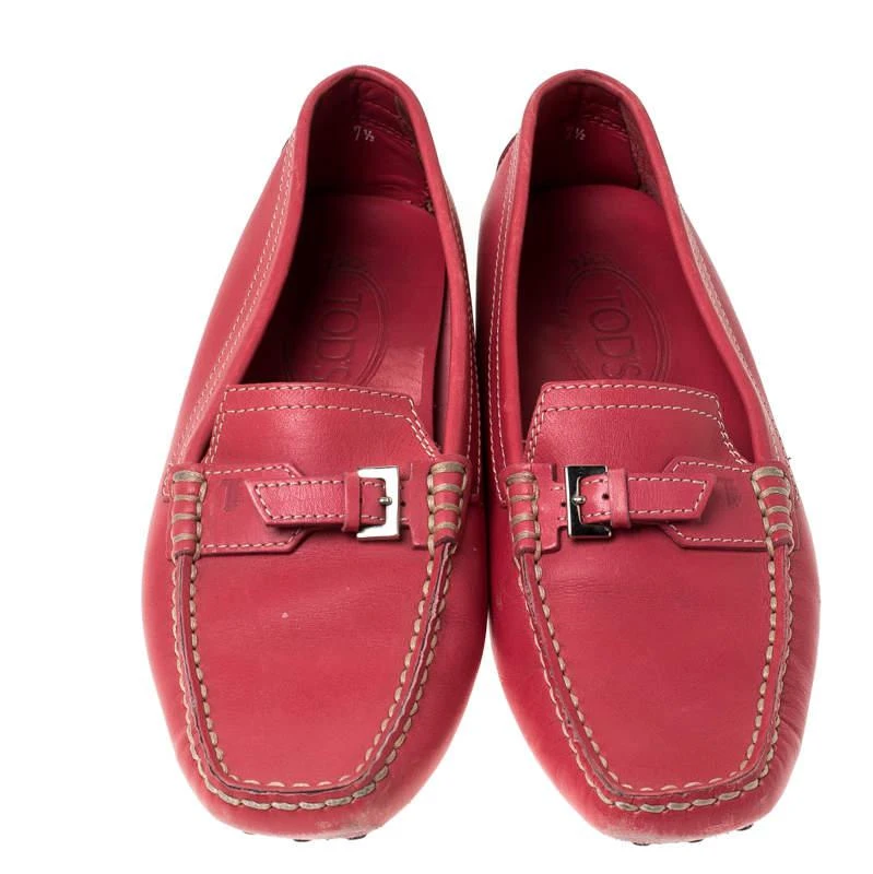 商品[二手商品] Tod's|Tod's Pink Leather Buckle Detail Slip On Loafers Size 37.5,价格¥798,第3张图片详细描述