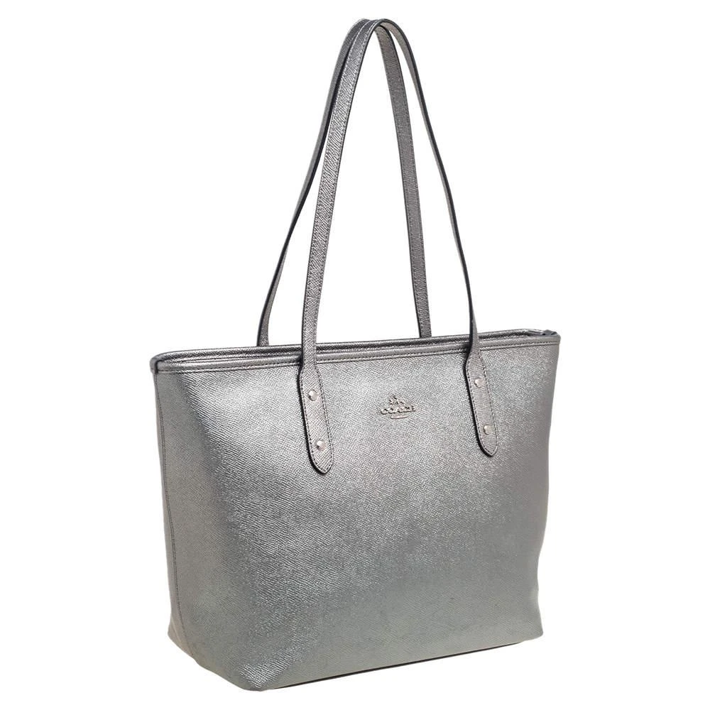 商品[二手商品] Coach|Coach Metallic Grey Leather City Zip Tote,价格¥944,第3张图片详细描述