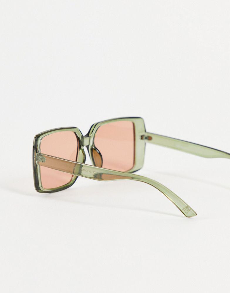 ASOS DESIGN frame 70s sunglasses with orange lens in green  - MGREEN商品第2张图片规格展示