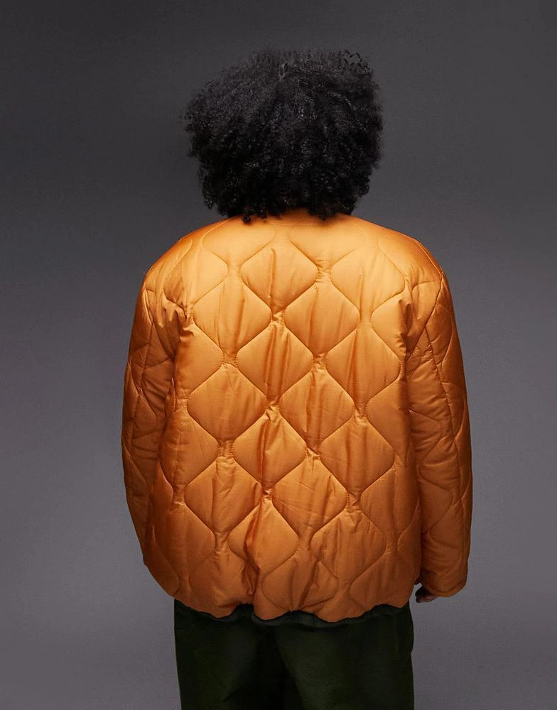 商品Topshop|Topshop Curve quilted liner jacket with reversible borg in orange and cream,价格¥226,第3张图片详细描述