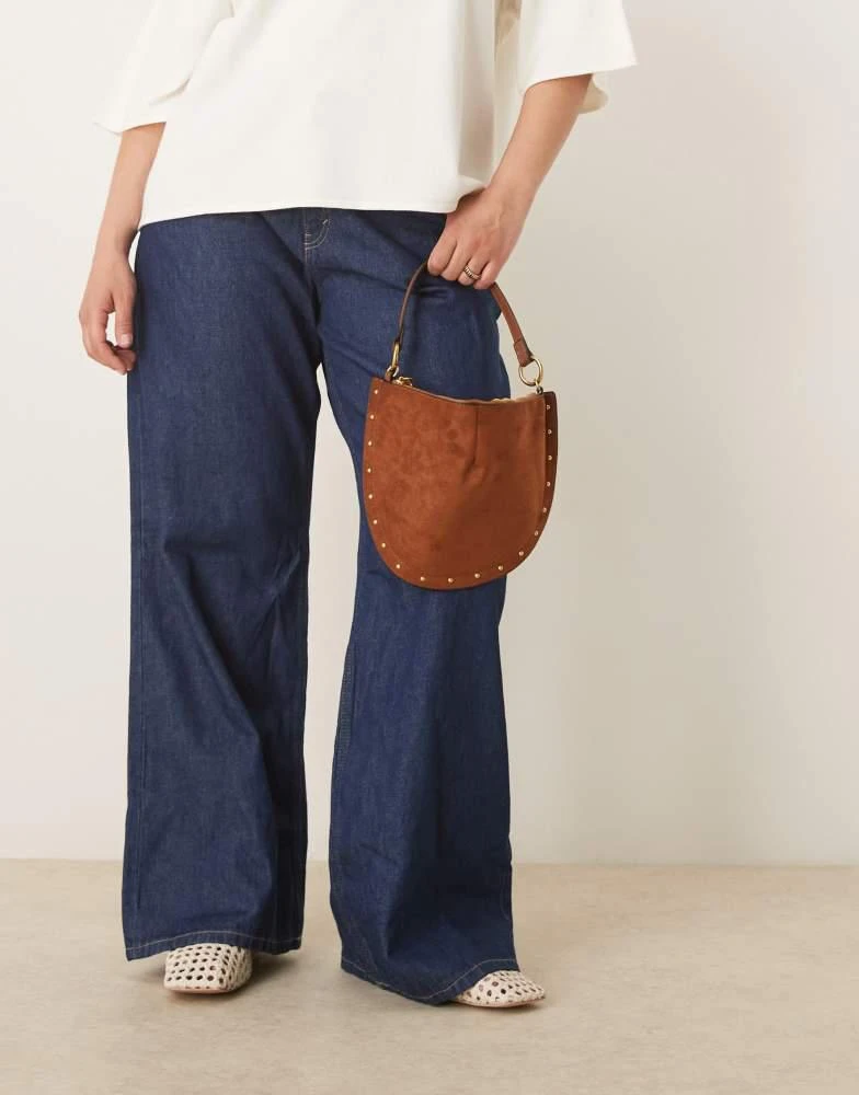 商品ASOS|ASOS DESIGN faux suede scoop studded shoulder bag in tan,价格¥86,第4张图片详细描述