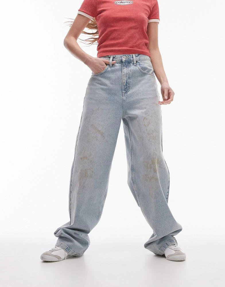 商品Topshop|Topshop high rise Baggy jeans in sunshine bleach with mud marks,价格¥95,第1张图片