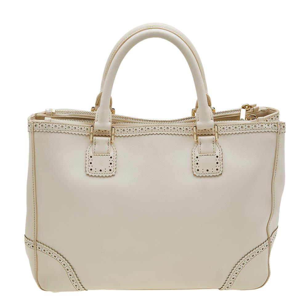 商品[二手商品] Tory Burch|Tory Burch Off White Leather Large Robinson Double Zip Tote,价格¥2433,第6张图片详细描述