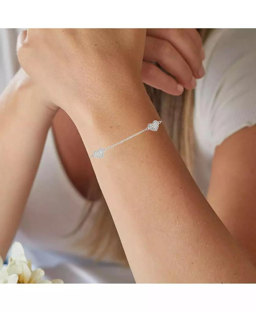 商品Macy's|Cubic Zirconia Micro Pave Triple Hearts Bracelet in Sterling Silver,价格¥212,第3张图片详细描述