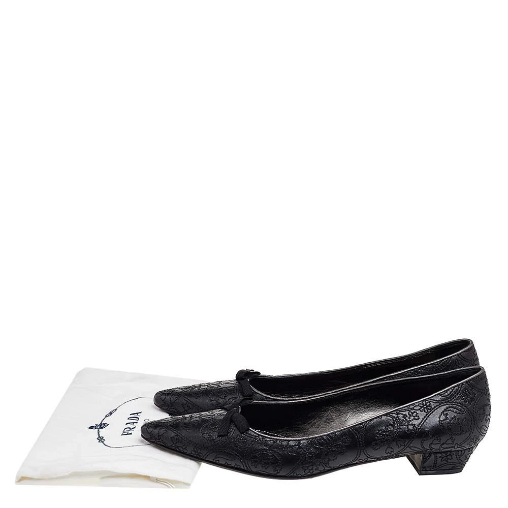 Prada Black Embroidered Leather Bow Pumps Size 40.5 商品