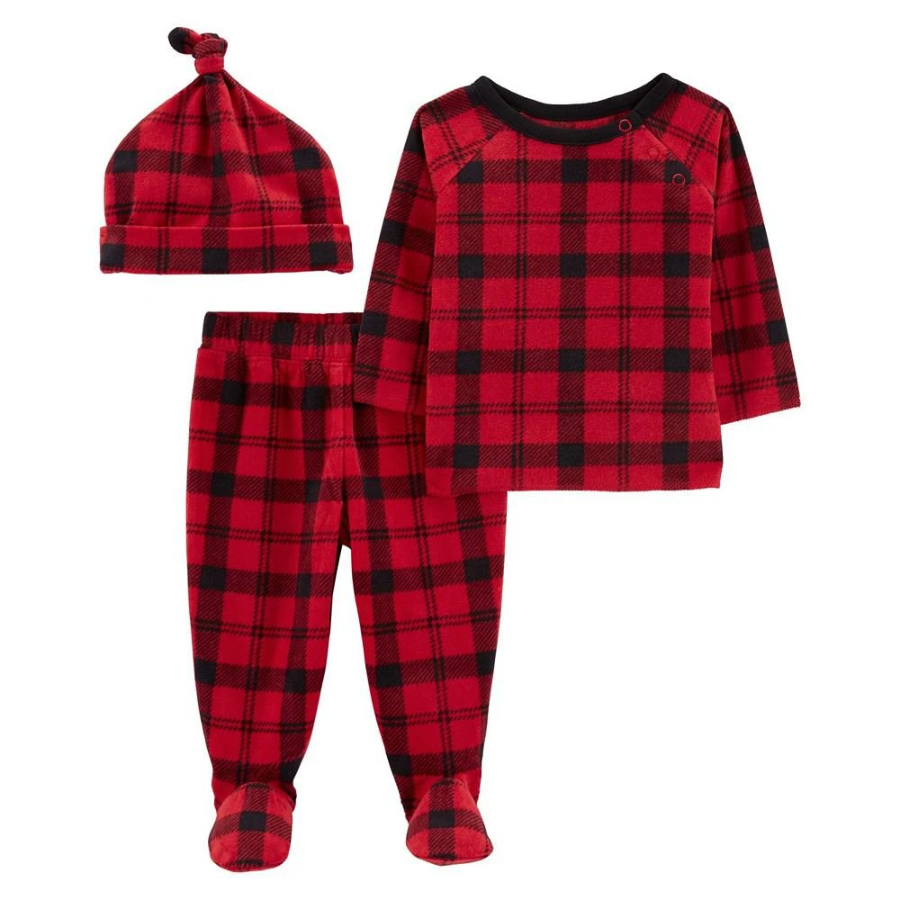 商品Carter's|Baby Boys Buffalo Plaid T-shirt, Pants and Cap, 3 Piece Set,价格¥97,第1张图片