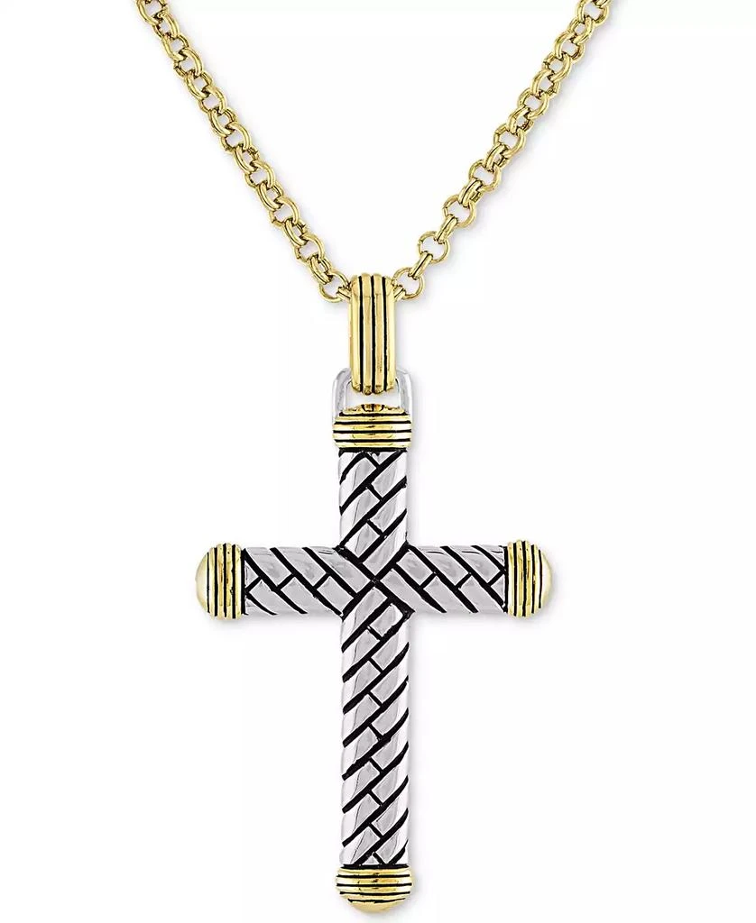 商品Esquire Men's Jewelry|Textured Cross 22" Pendant Necklace in 14k Gold Over Sterling Silver, Created for Macy's,价格¥3471,第1张图片