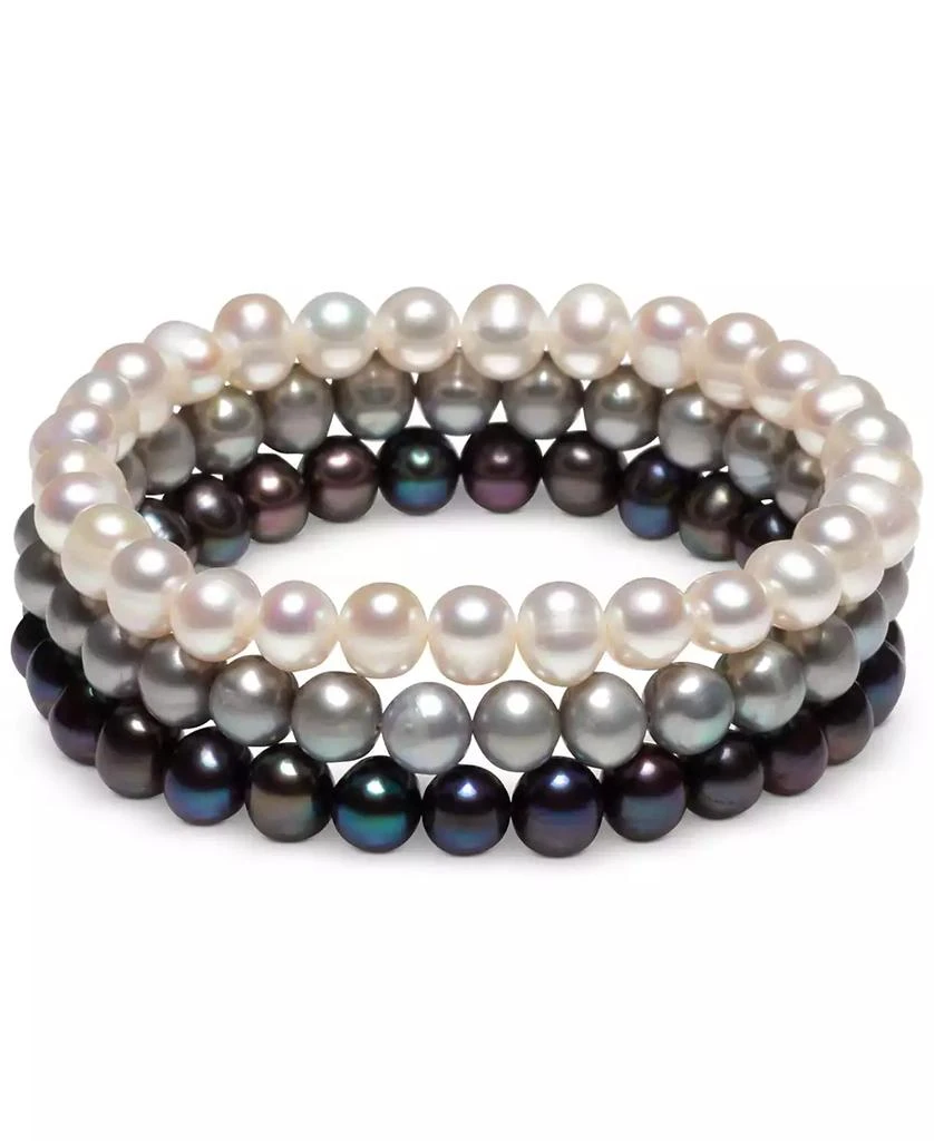 商品Macy's|3-Pc. Set White Cultured Freshwater Pearl (6-1/2 mm) Stretch Bracelets (Also in White/Gray/Peacock & White/Pink Gray),价格¥548,第1张图片详细描述