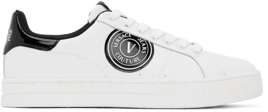 商品Versace|White 88 V-Emblem Court Sneakers,价格¥597,第1张图片