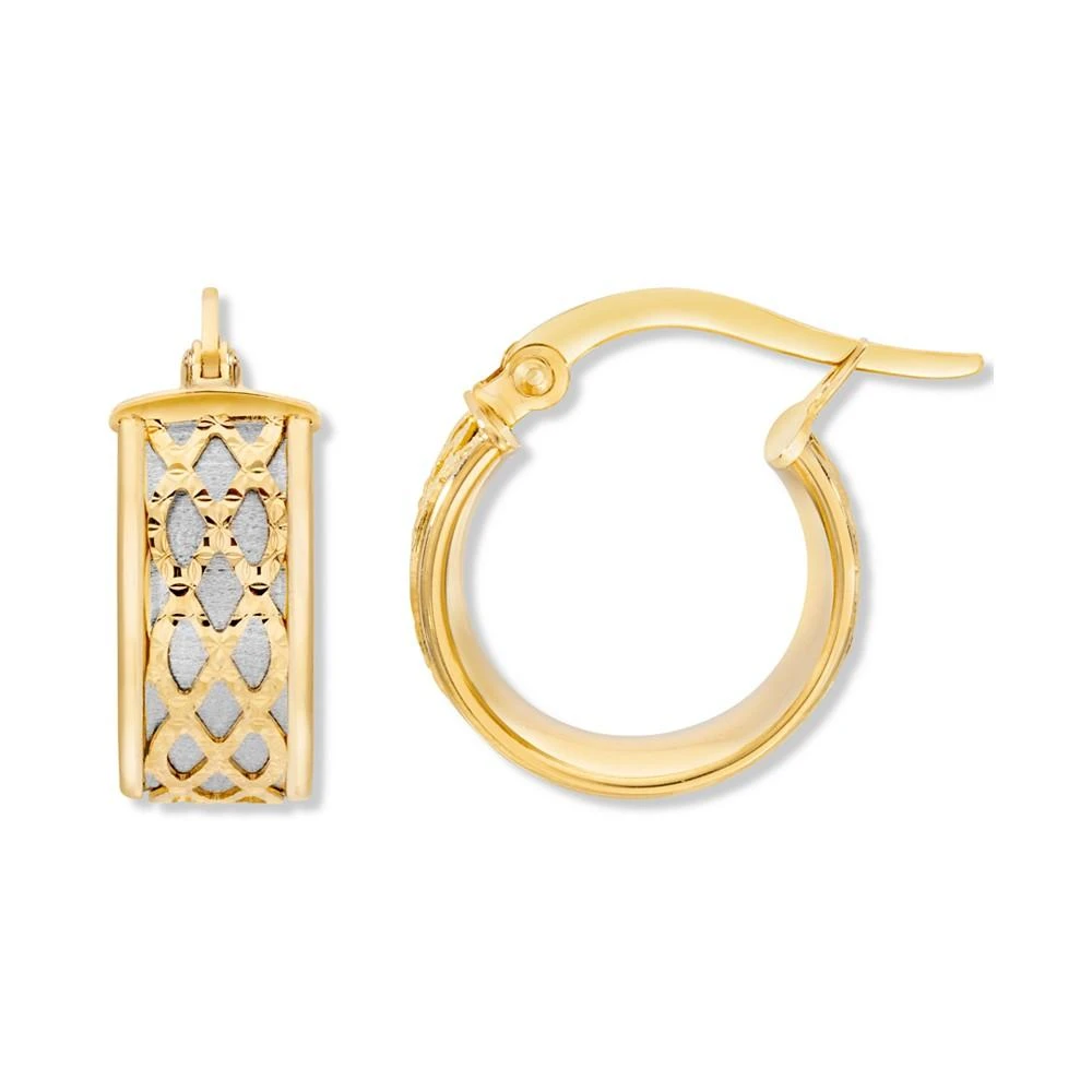 商品Macy's|Textured Two-Tone Huggie Hoop Earrings in 14k Gold & White Gold,价格¥5201,第3张图片详细描述