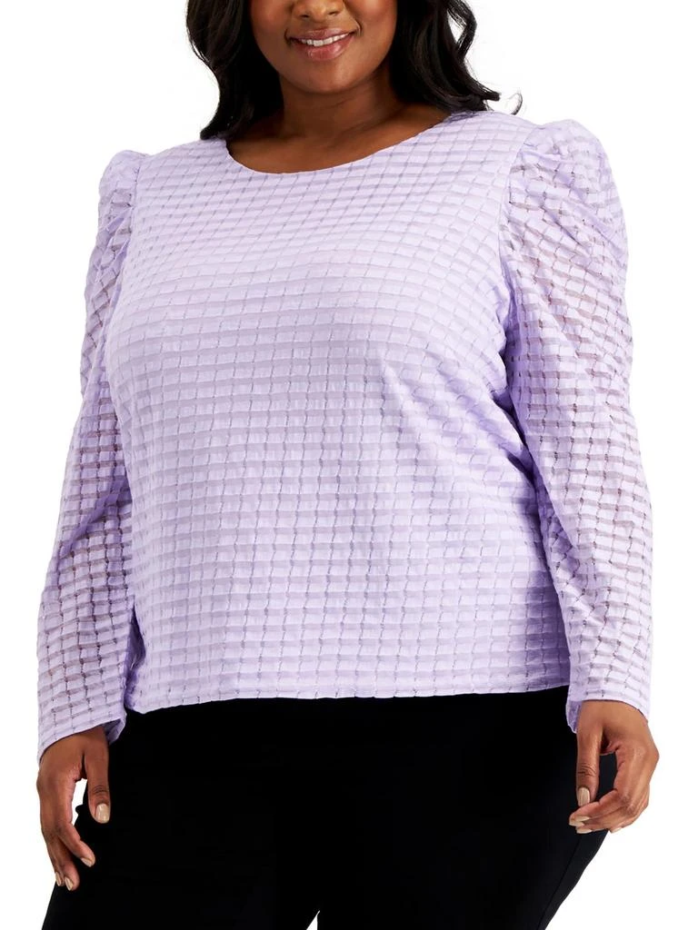 商品Calvin Klein|Plus Womens Checkered Puff Shoulder Pullover Top,价格¥157,第1张图片