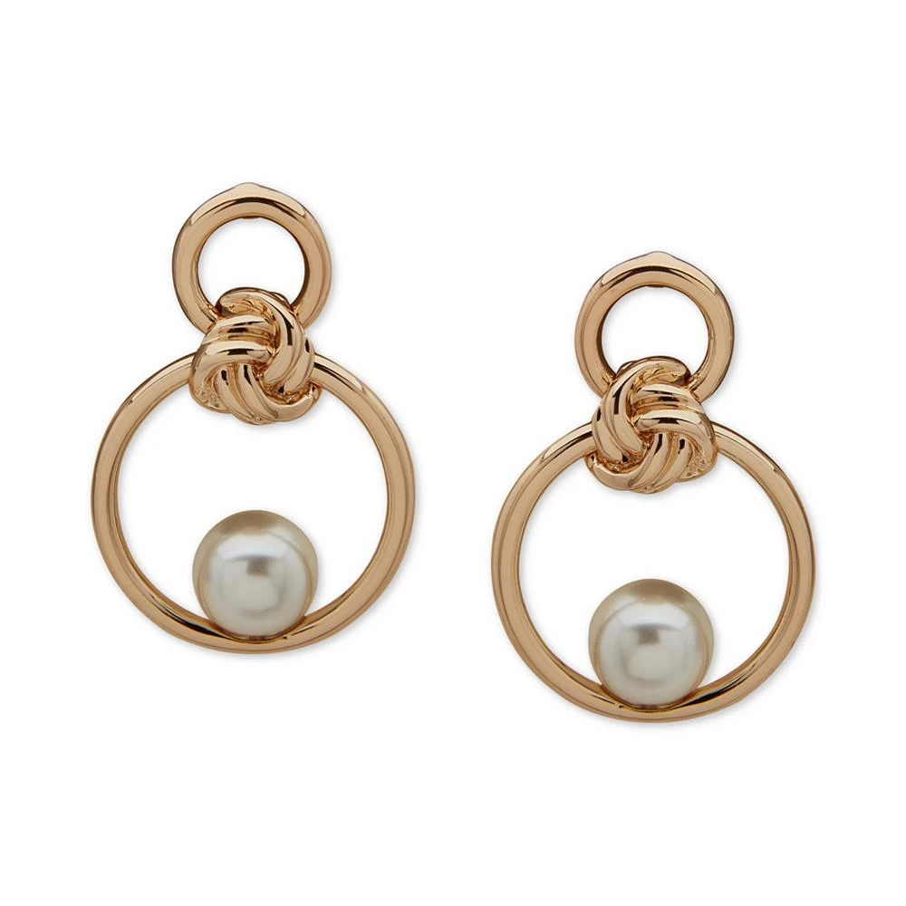 商品Anne Klein|Gold-Tone Imitation Pearl Knot & Circle Drop Earrings,价格¥105,第1张图片