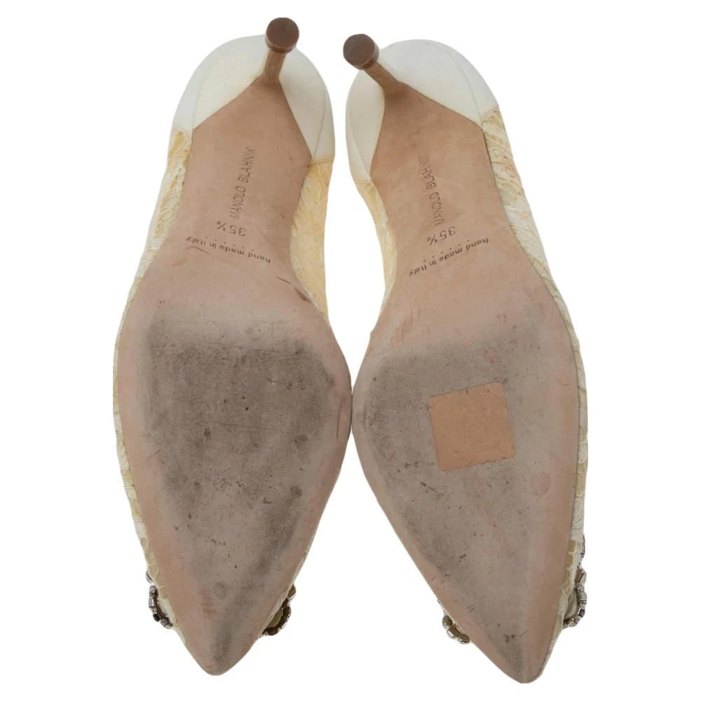 Manolo Blahnik White Lace And Satin Hangisi Pumps Size 35.5 商品