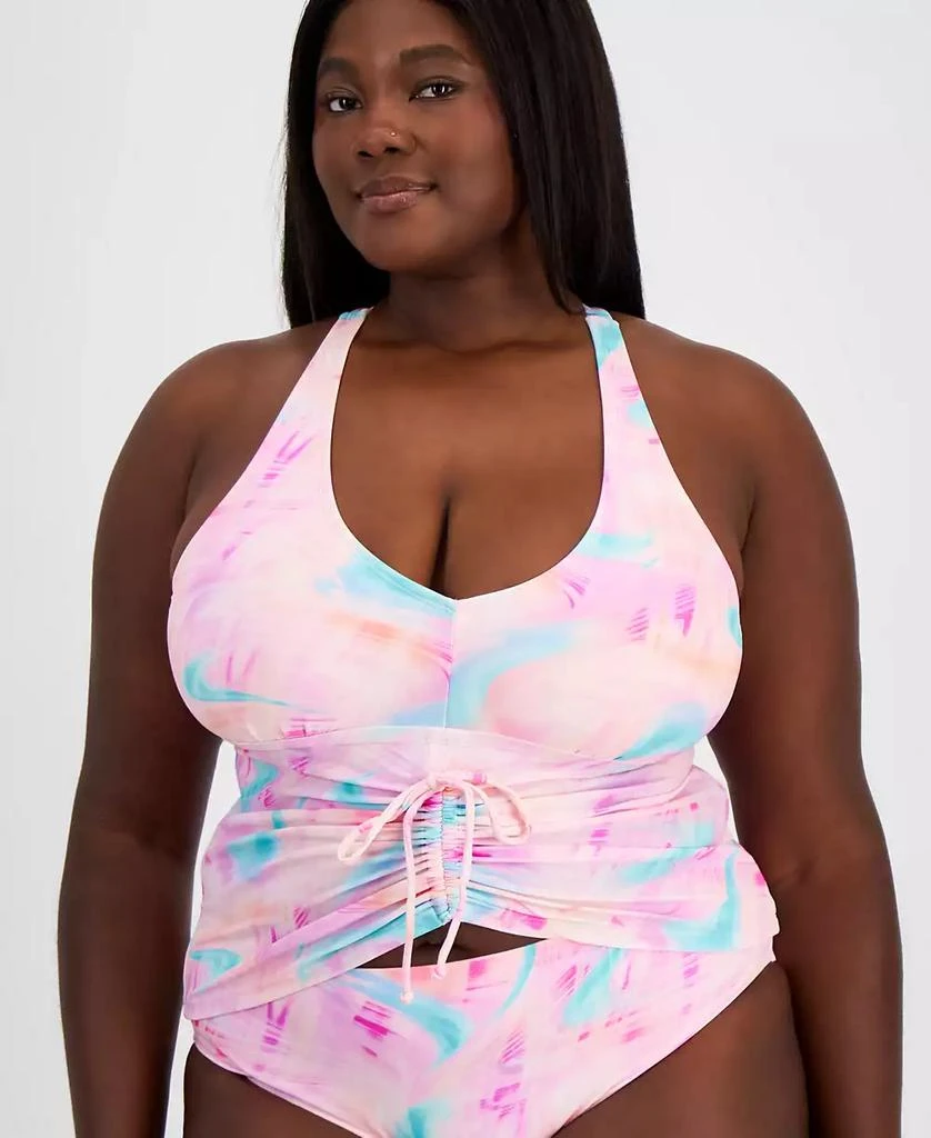 商品California Waves|Salt + Cove Trendy Plus Size Tie-Dye Drawstring Tankini Top, Created for Macy's,价格¥156,第1张图片