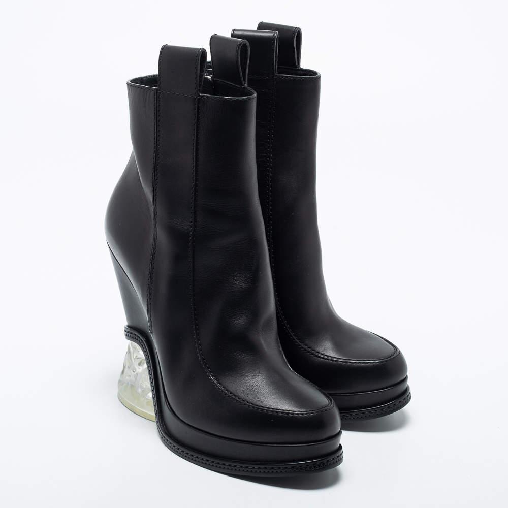 Fendi Black Leather Ice Heel Ankle Boots Size 40商品第4张图片规格展示