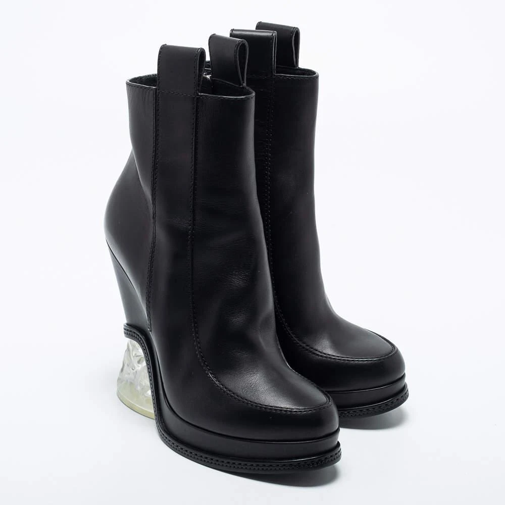 商品[二手商品] Fendi|Fendi Black Leather Ice Heel Ankle Boots Size 40,价格¥3521,第4张图片详细描述