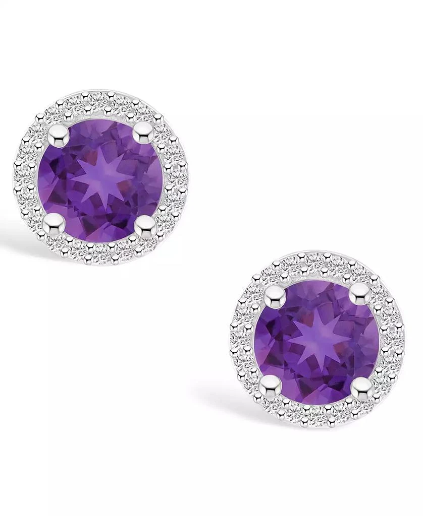 商品Macy's|Amethyst (1-1/2 ct. t.w.) and Lab Grown Sapphire (1/5 ct. t.w.) Halo Studs in 10K White Gold,价格¥9684,第3张图片详细描述