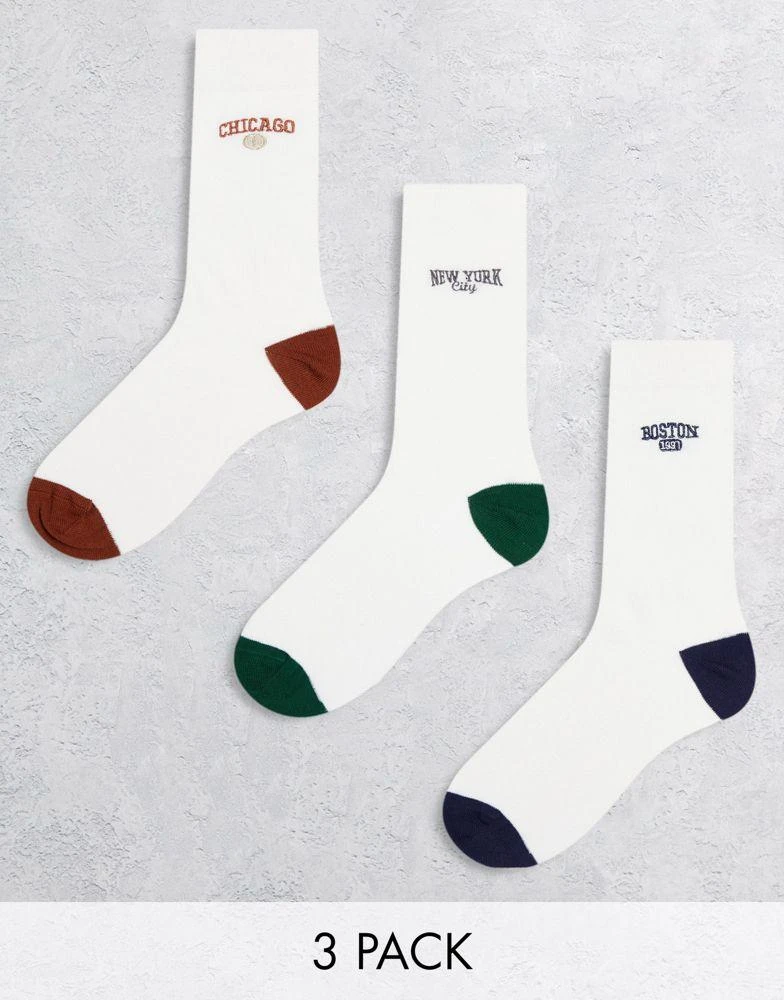 商品ASOS|ASOS DESIGN 3 pack sports sock in off-white with embroidery details,价格¥81,第1张图片