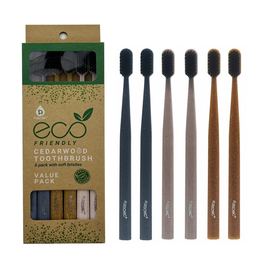 商品PURSONIC|Pursonic 100% Eco-friendly Cedarwood Toothbrushes (6 Pack),价格¥96,第1张图片