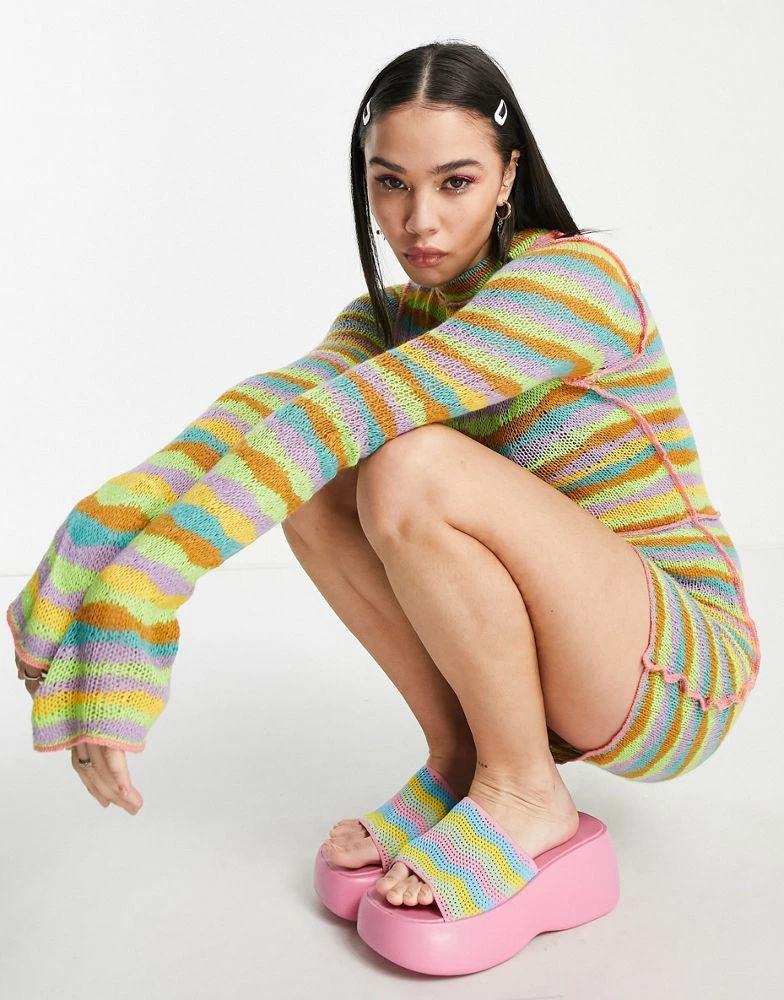 商品The Ragged Priest|The Ragged Priest long sleeve knitted bodycon dress in rainbow stripe,价格¥328,第4张图片详细描述