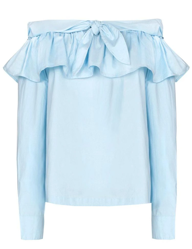 商品Pixie Market|Blue Off The Shoulder Tie Knot Top,价格¥303,第5张图片详细描述