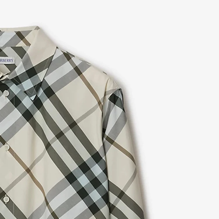 商品[国内直发] Burberry|博柏利 SS24 格纹拼色方领长袖衬衫 男款 雪花石色,价格¥3273,第10张图片详细描述