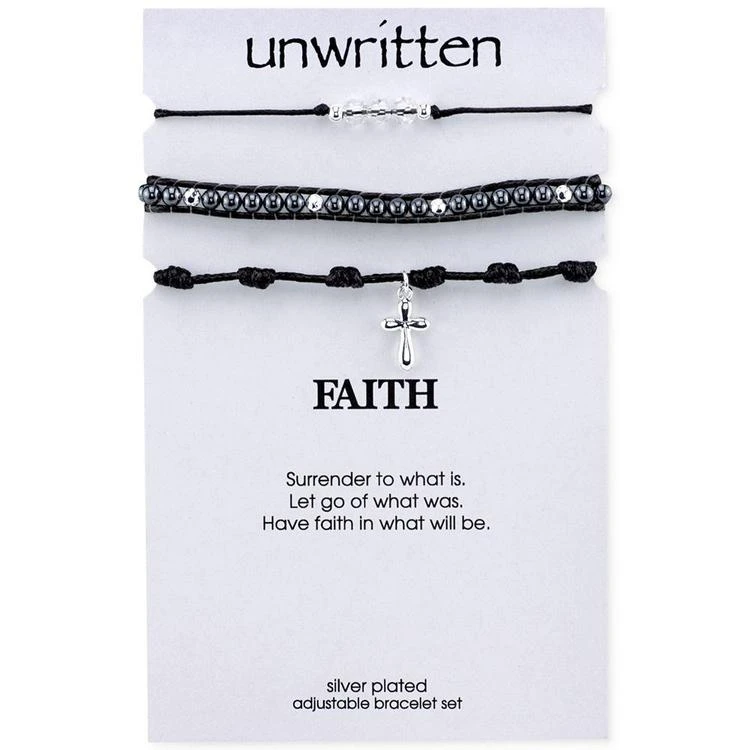 商品Unwritten|Two-Tone 3-Pc. Set Black Cord Cross Beaded Slider Bracelets,价格¥67,第1张图片