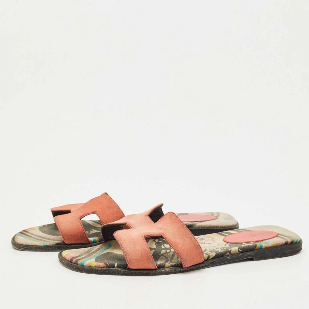 商品[二手商品] Hermes|Hermes Pink Suede Oran Flat Slides Size 38,价格¥3648,第2张图片详细描述