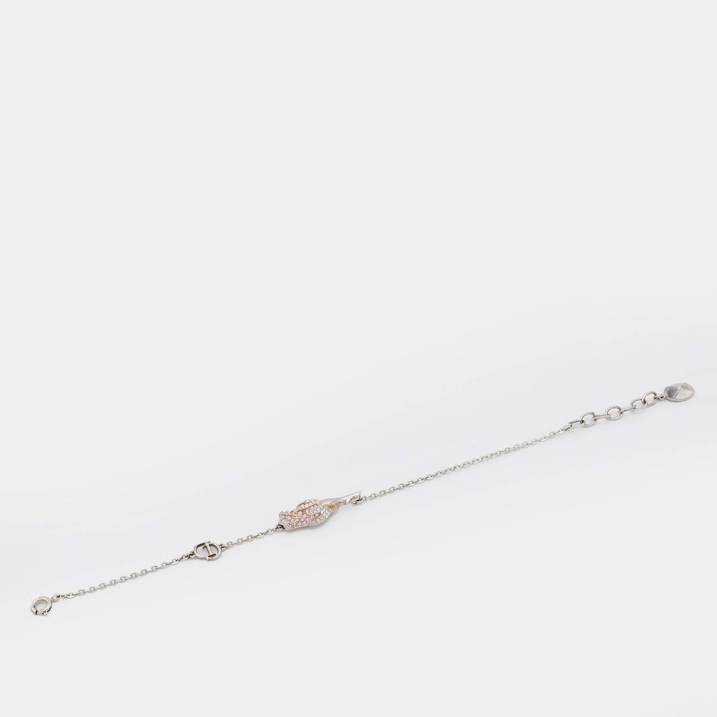 Dior Silver Tone Crystal Studded Rose Chain Necklace商品第2张图片规格展示