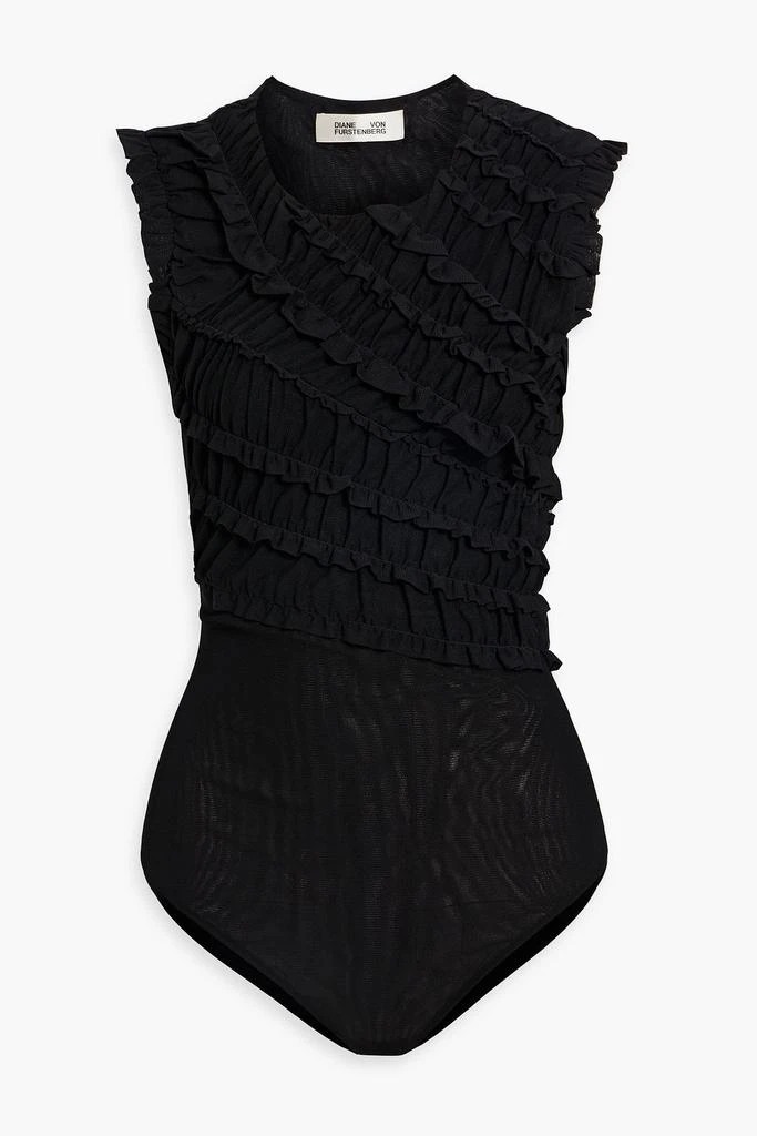 商品Diane von Furstenberg|Edward ruffled stretch-mesh bodysuit,价格¥766,第1张图片