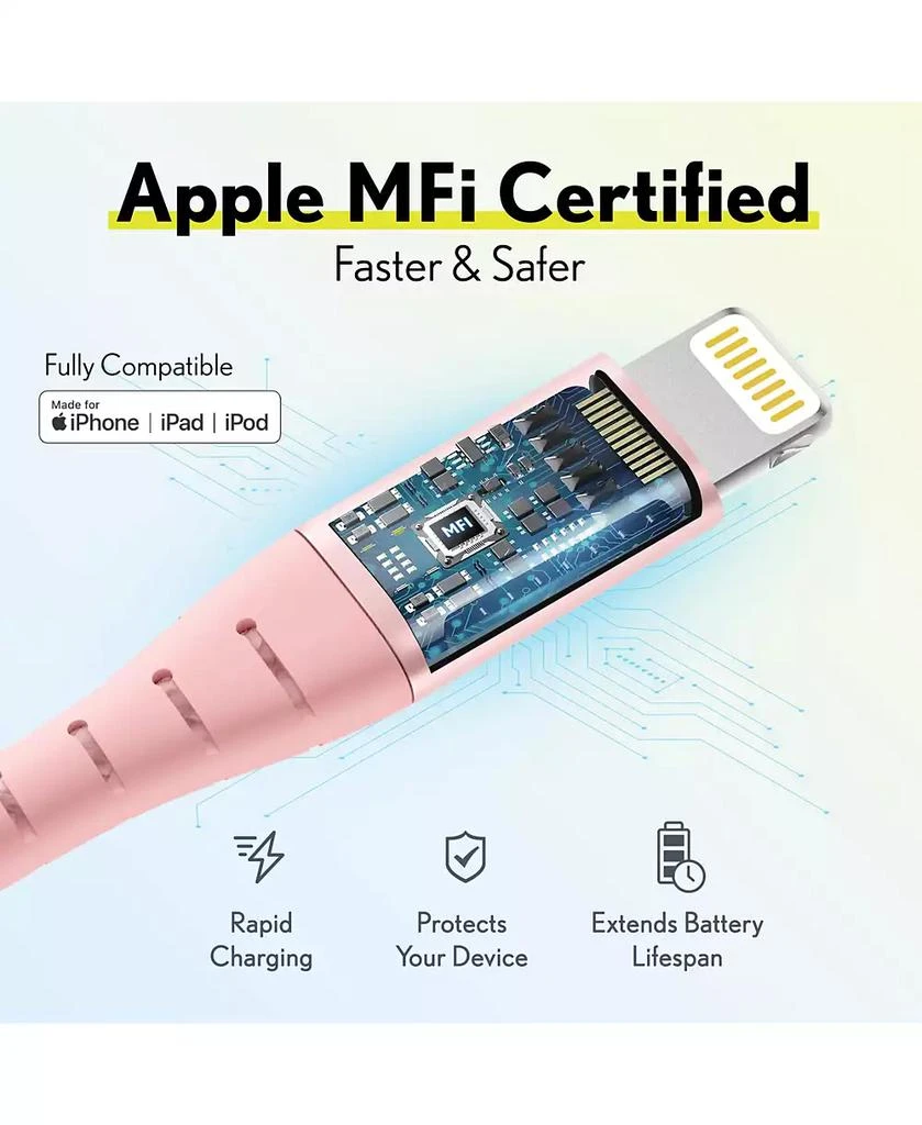 商品Overtime|Apple MFi Certified iPhone 11/XR/SE/10/8 10ft Charging Cable | USB to Lightning Cable for iPhone - Rose Gold,价格¥134,第3张图片详细描述