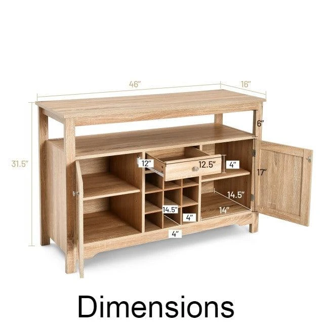 商品Hivvago|Gray Oak Buffet Server 9 Bottle Wine Cabinet Console,价格¥2677,第4张图片详细描述