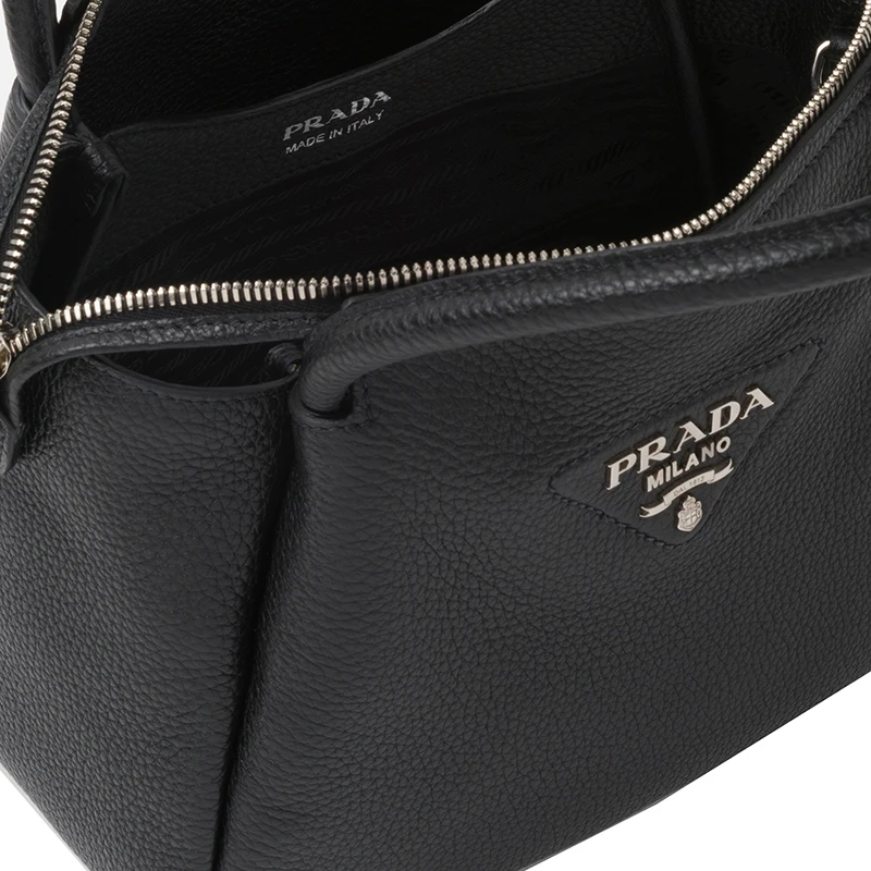 PRADA/普拉达 22春夏新款 女士小号黑色皮革饰有三角徽标配织物肩带拉链开合单肩斜跨手提包1BC145_2DKV_F0002_V_3OO 商品