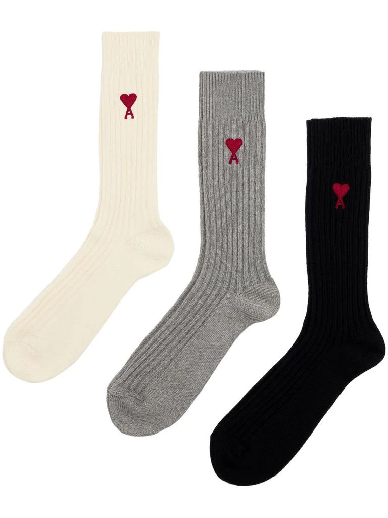 商品AMI|AMI PARIS logo-embroidered ribbed-knit socks,价格¥762,第1张图片