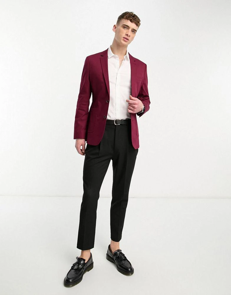 商品ASOS|ASOS DESIGN wedding skinny cotton blazer in burgundy,价格¥261,第2张图片详细描述