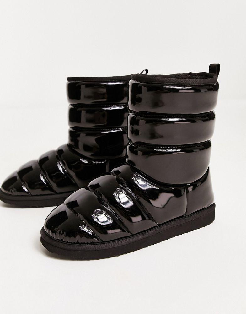 ASOS DESIGN puffer slipper boots in black gloss商品第2张图片规格展示