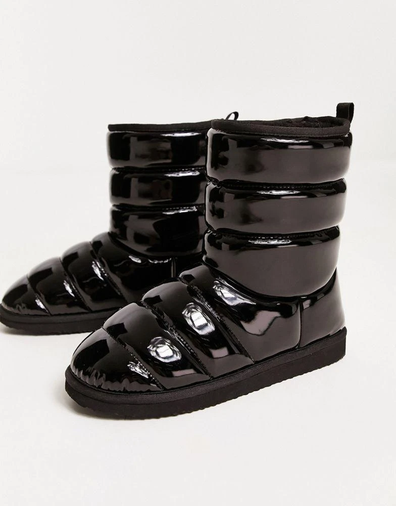 商品ASOS|ASOS DESIGN puffer slipper boots in black gloss,价格¥129,第2张图片详细描述