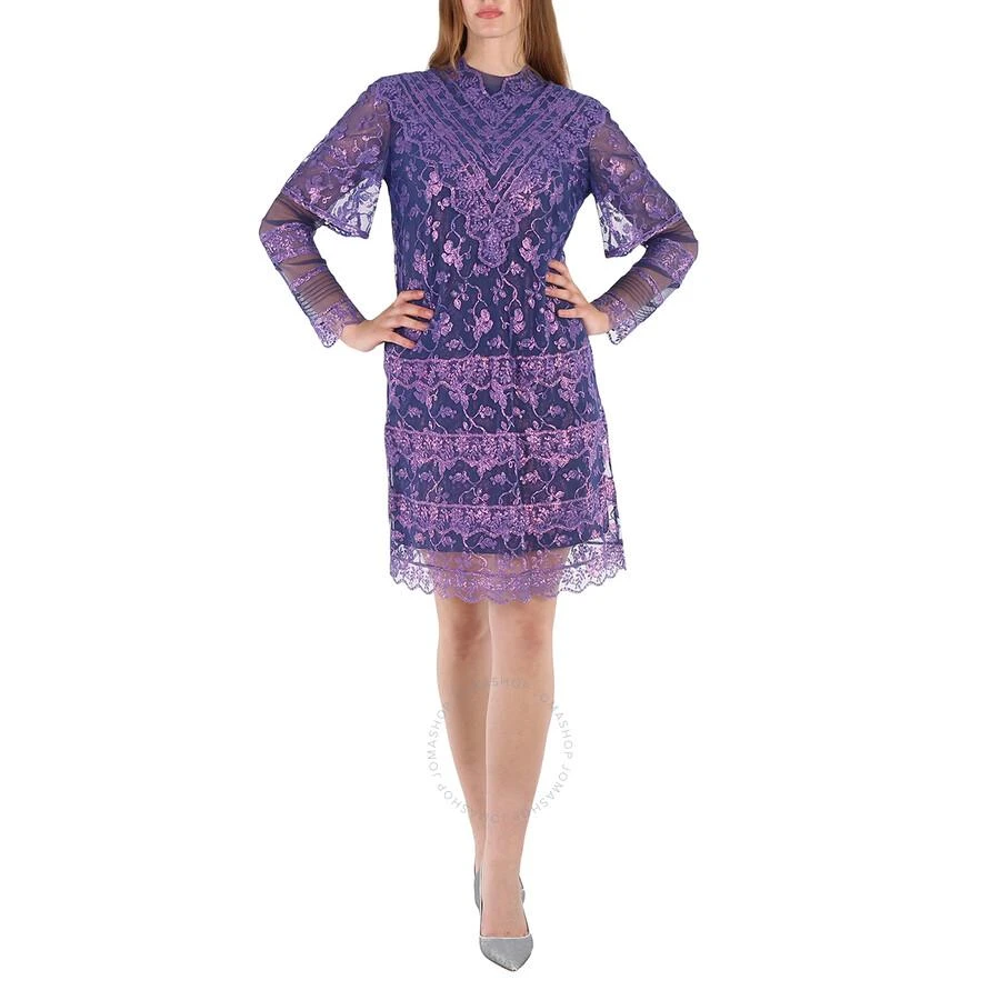 商品Burberry|Laminated Lace Cape Sleeve Dress In Bright Purple,价格¥9540,第1张图片