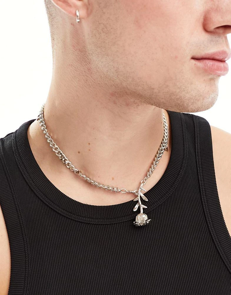 商品ASOS|ASOS DESIGN rose and thorn lariat necklace in silver tone,价格¥137,第4张图片详细描述