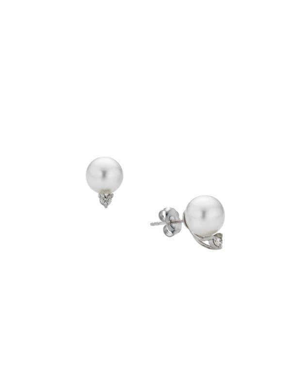 商品BELPEARL|14K White Gold, 8MM Cultured Pearl & Diamond Stud Earrings,价格¥2889,第1张图片