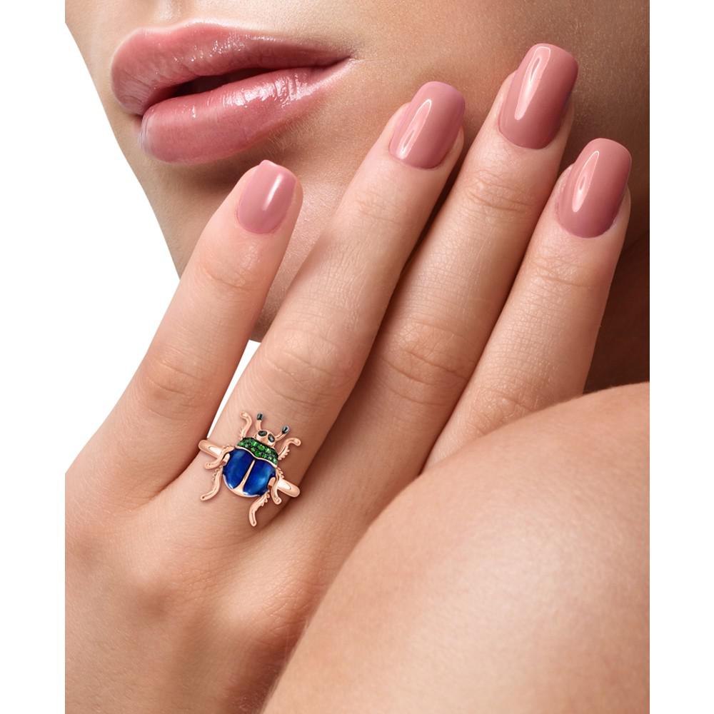 EFFY® Tsavorite (1/6 ct. t.w.) & Black Diamond Accent Beetle Ring in Blue Enamel & 14k Rose Gold商品第2张图片规格展示