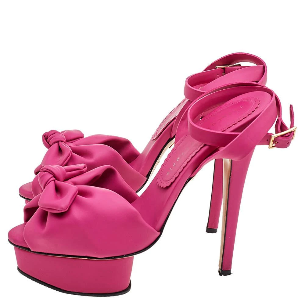 商品[二手商品] Charlotte Olympia|Charlotte Olympia Pink Vinyl Serena Bow Ankle Strap Platform Sandals Size 37.5,价格¥1300,第4张图片详细描述