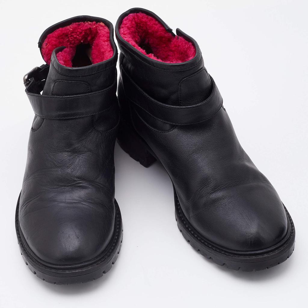 Fendi Black Leather Combat Ankle Boots Size 37商品第4张图片规格展示