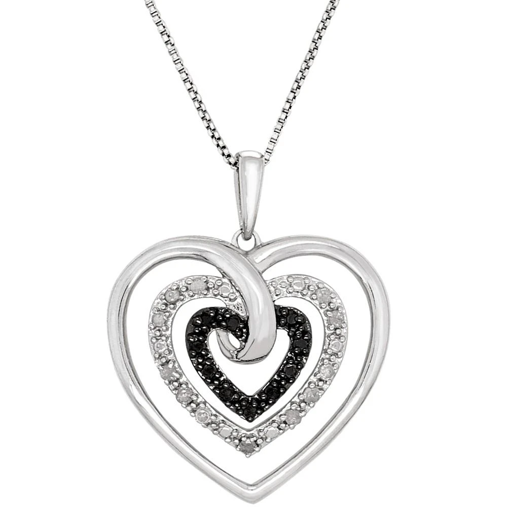 商品Macy's|Black Diamond (1/10 ct. t.w.) & White Diamond (1/20 ct. t.w.) Open Heart 18" Pendant Necklace in Sterling Silver,价格¥377,第1张图片