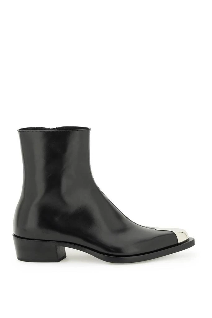 商品Alexander McQueen|LEATHER ANKLE BOOTS WITH METAL TIP,价格¥4581,第1张图片